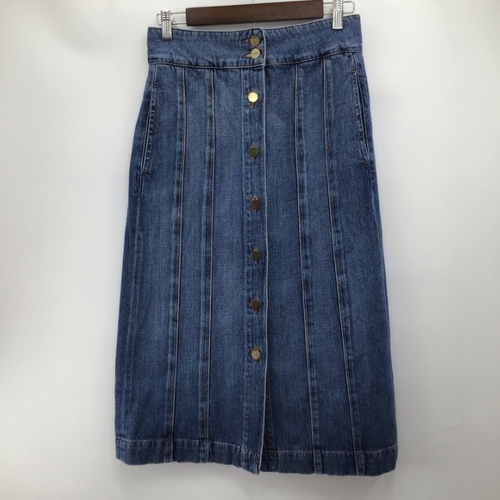 Frame Denim Blue Button-Down Midi Skirt